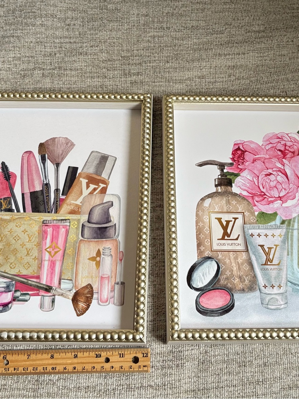 Pink and Gold Vanity Cosmetic Prints - Paired Framed Art